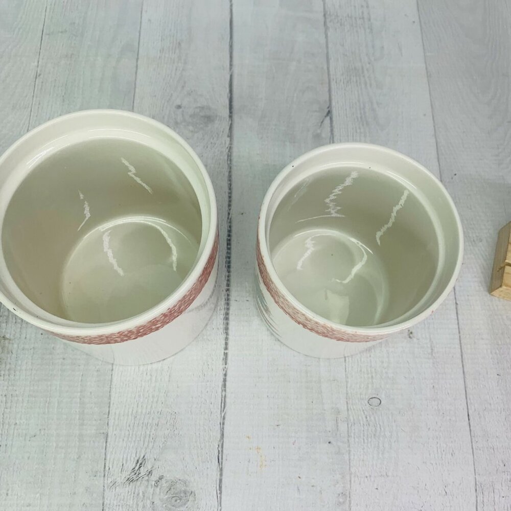 Gibson CHRISTMAS STAR Stoneware Red Green Sponged Tree Storage Container Set 2 - Picture 6 of 9